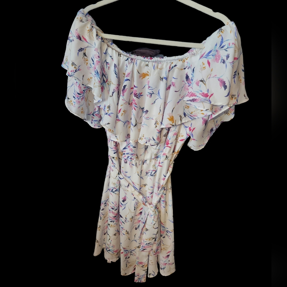 Chic soul, off the shoulder white floral dress, 2x - Picture 6 of 12